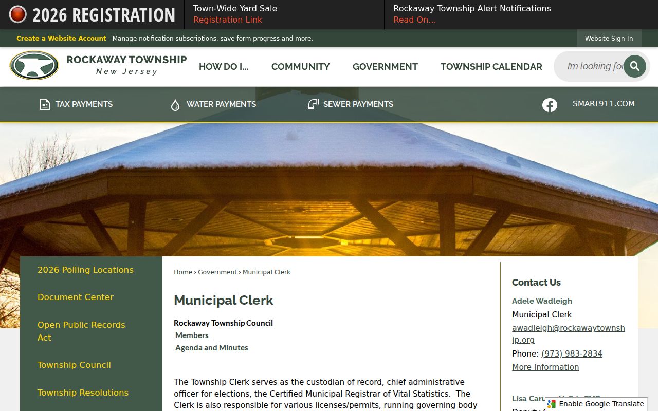Rockaway Township resident directory Municipal Clerk records