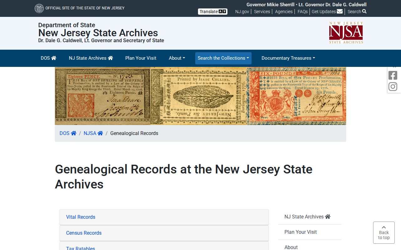 Rockaway Township previous residents genealogy research at New Jersey State Archives