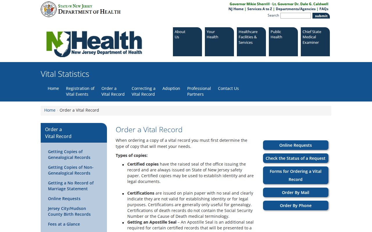 Rockaway Township resident lookup New Jersey vital record order route