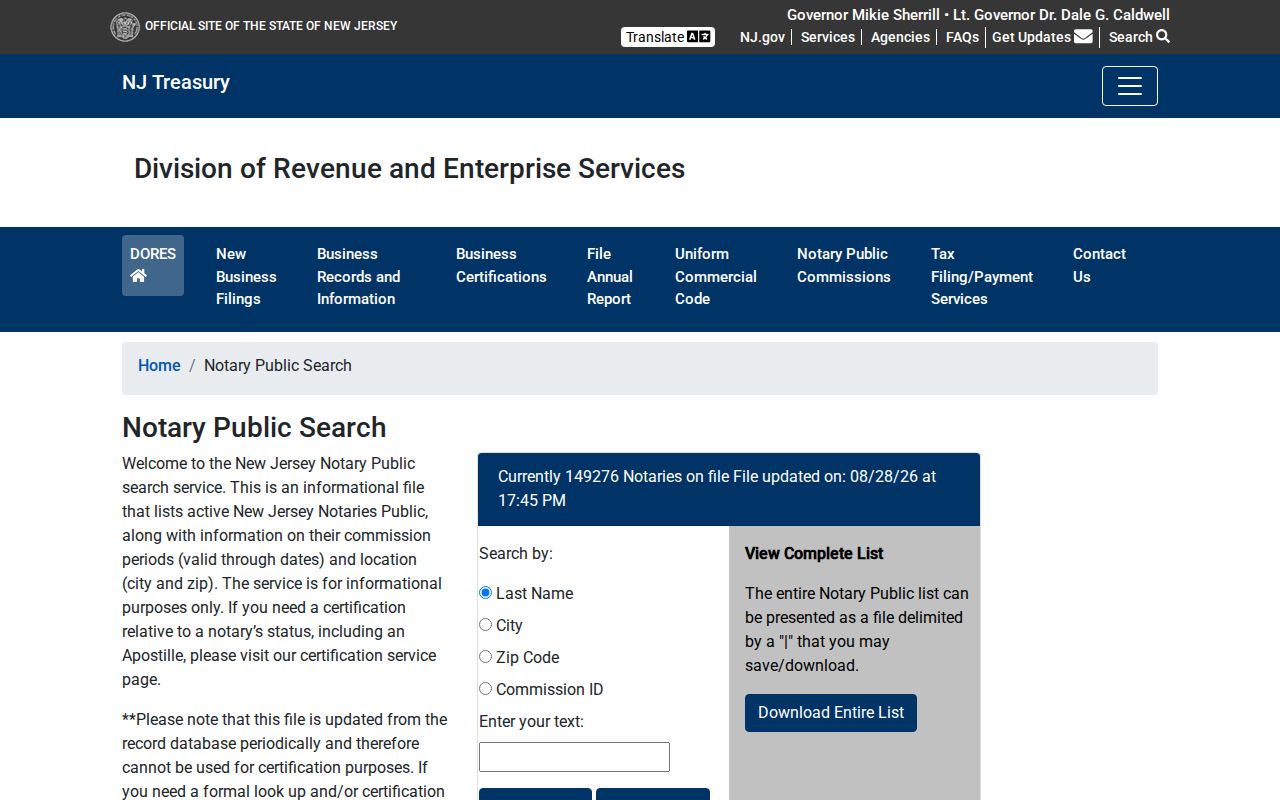 Rockaway Township resident lookup New Jersey notary search fields