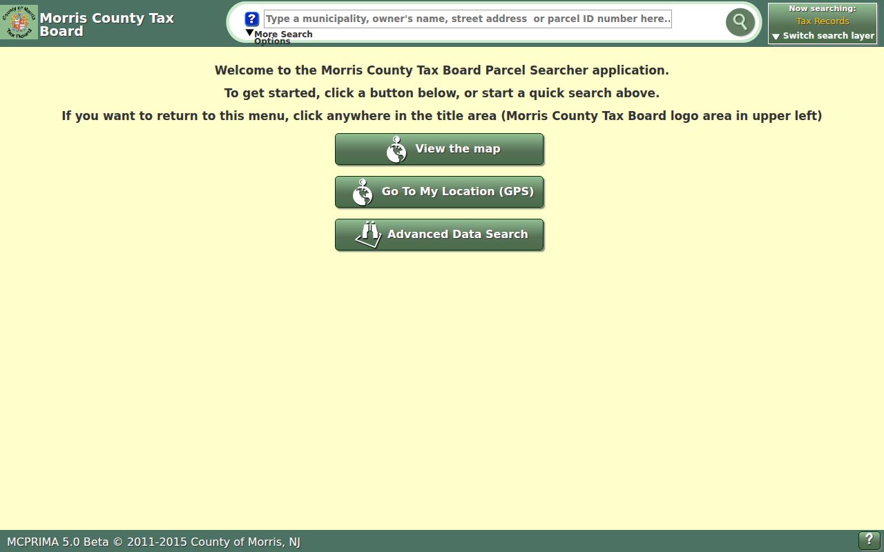 Rockaway Township street directory parcel map search interface