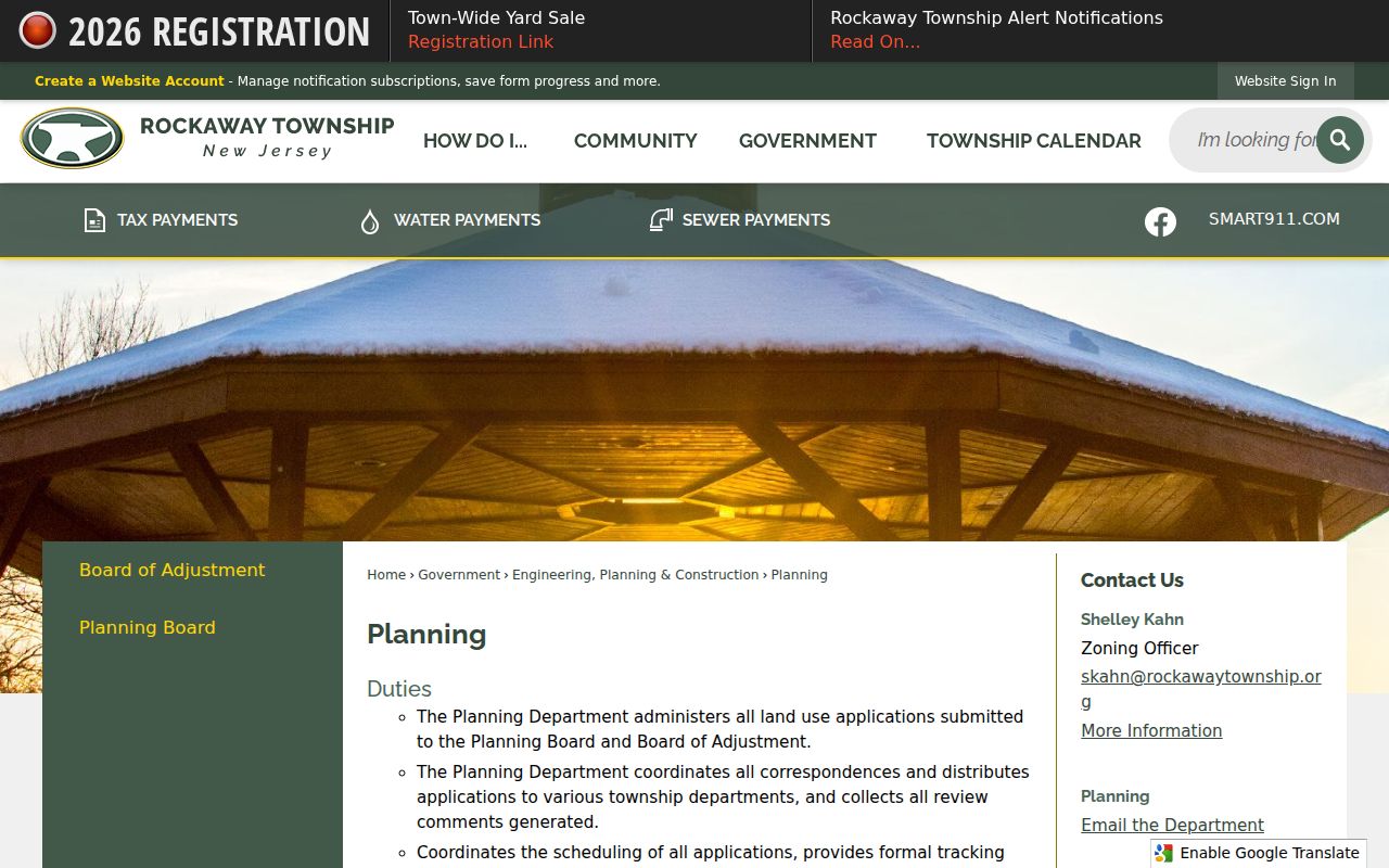 Rockaway Township street directory planning and zoning records